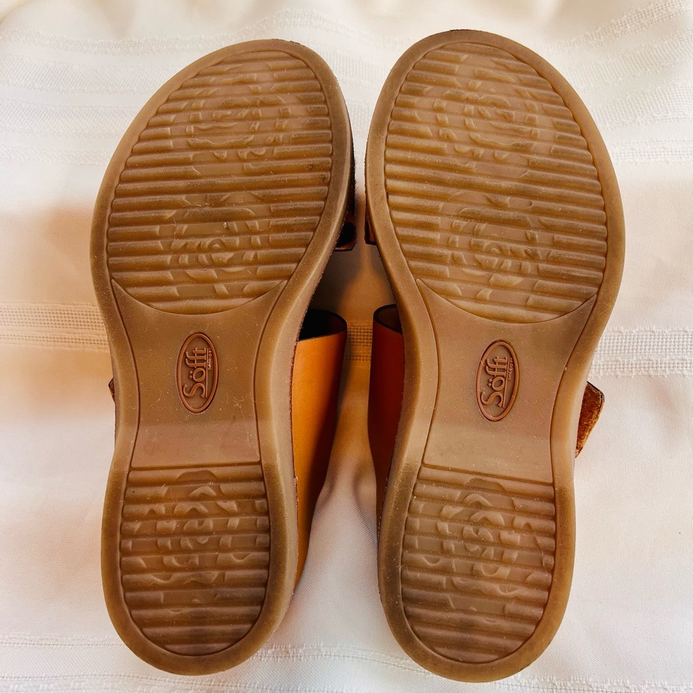 Söfft Leopard Print and Tan Leather Slide Sandals - Picture 11 of 14